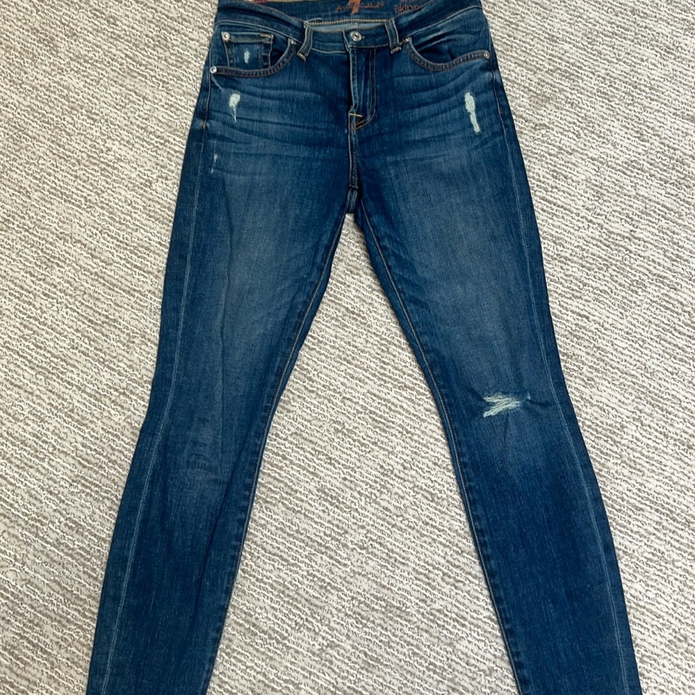 7 for all mankind “the ankle skinny” distressed denim.